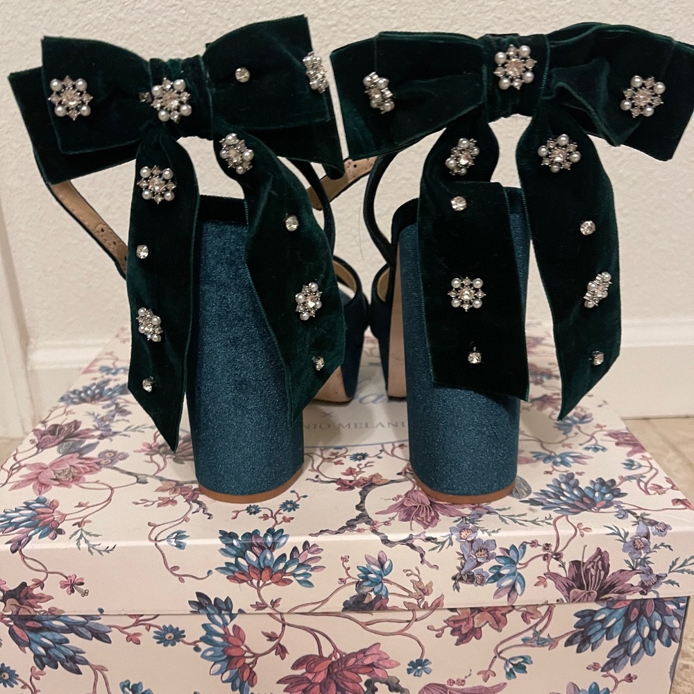 Antonio Melani x Nicola Bathie Lila Velvet Bow Detail Platform Dress Sandals